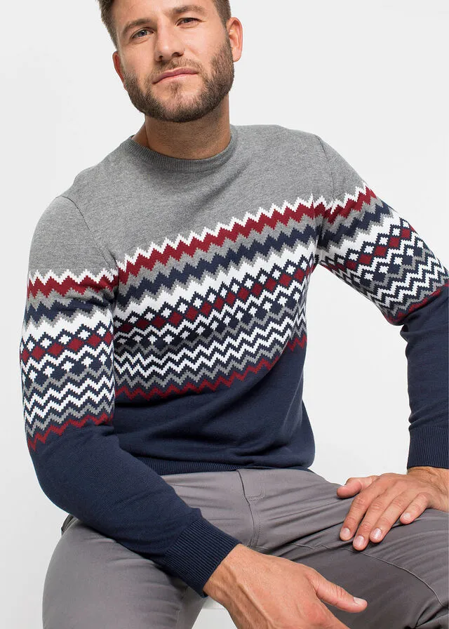 JERSEY DE ESTILO NORUEGO GRIS JASPEADOAZUL OSCURO
