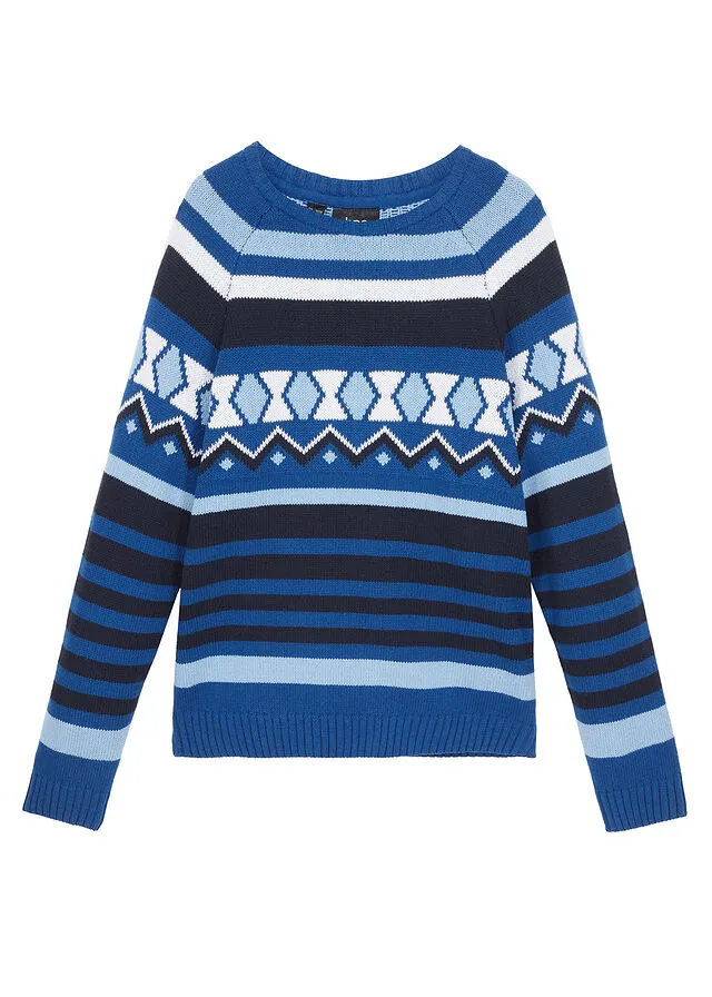 JERSEY DE ESTILO NORUEGO PARA NIñO AZUL MARINOAZUL MATEBLANCO LANAíNDIGO CON PATRóN NóRDICO