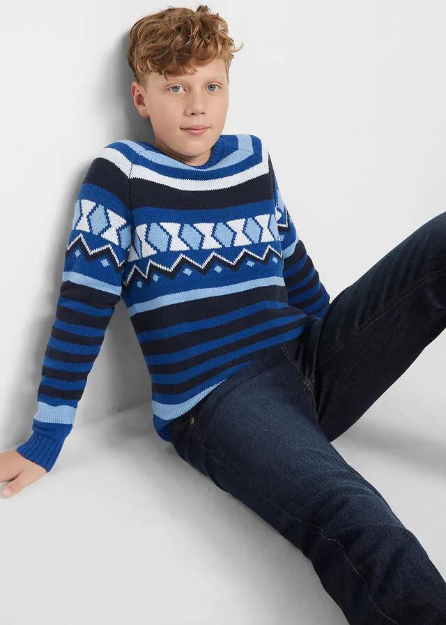 JERSEY DE ESTILO NORUEGO PARA NIñO AZUL MARINOAZUL MATEBLANCO LANAíNDIGO CON PATRóN NóRDICO