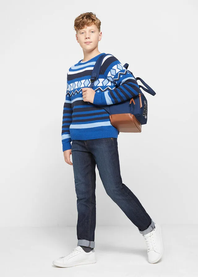 JERSEY DE ESTILO NORUEGO PARA NIñO AZUL MARINOAZUL MATEBLANCO LANAíNDIGO CON PATRóN NóRDICO