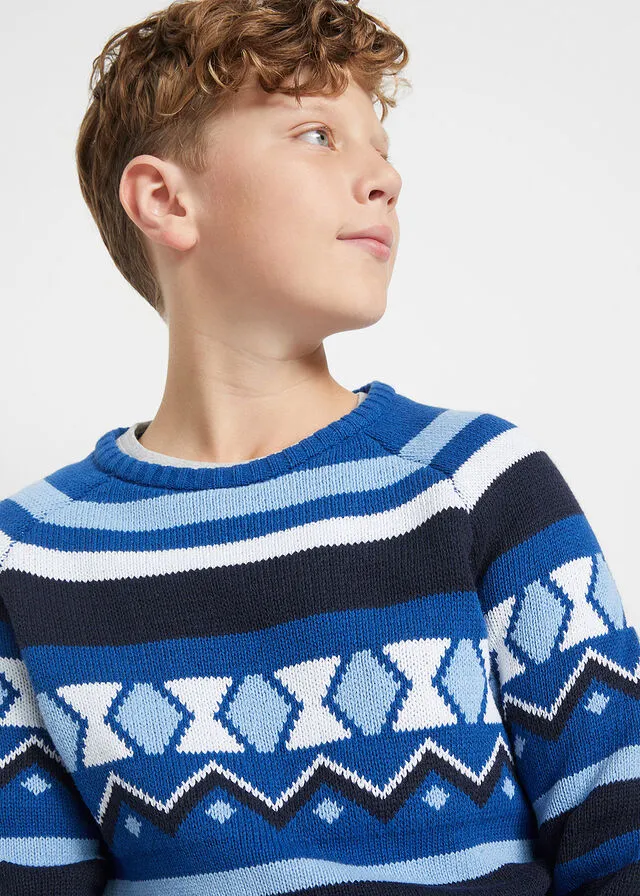 JERSEY DE ESTILO NORUEGO PARA NIñO AZUL MARINOAZUL MATEBLANCO LANAíNDIGO CON PATRóN NóRDICO