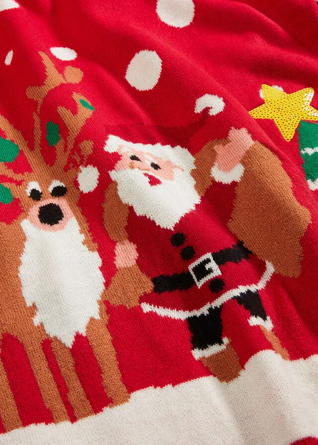Jersey de punto fino con motivo navideño Rojo estampado