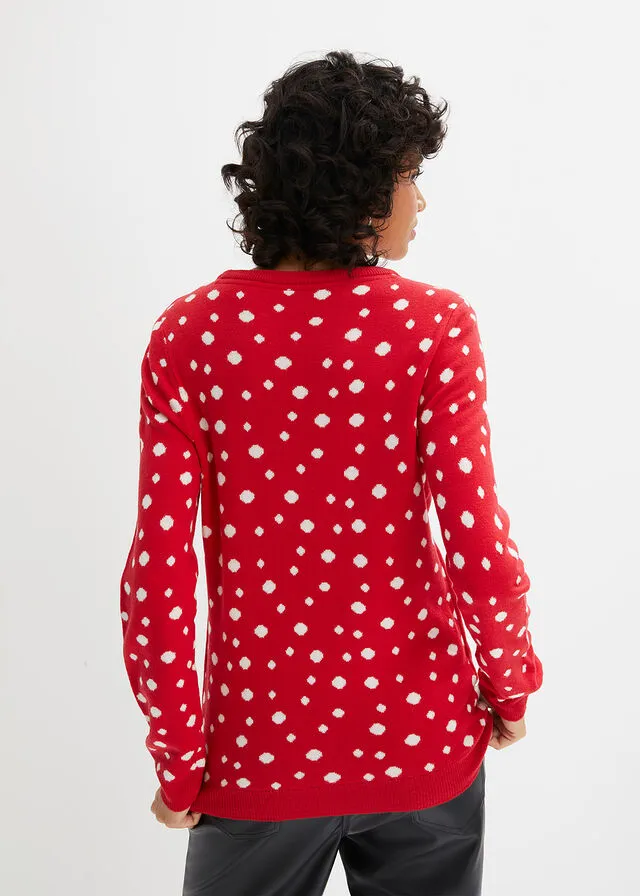 Jersey de punto fino con motivo navideño Rojo estampado