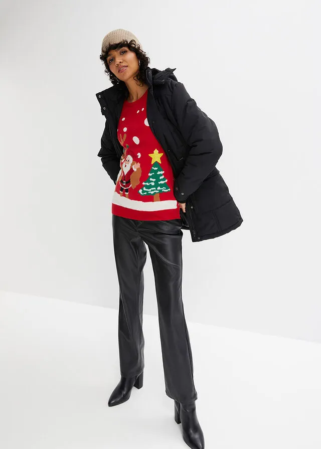 Jersey de punto fino con motivo navideño Rojo estampado