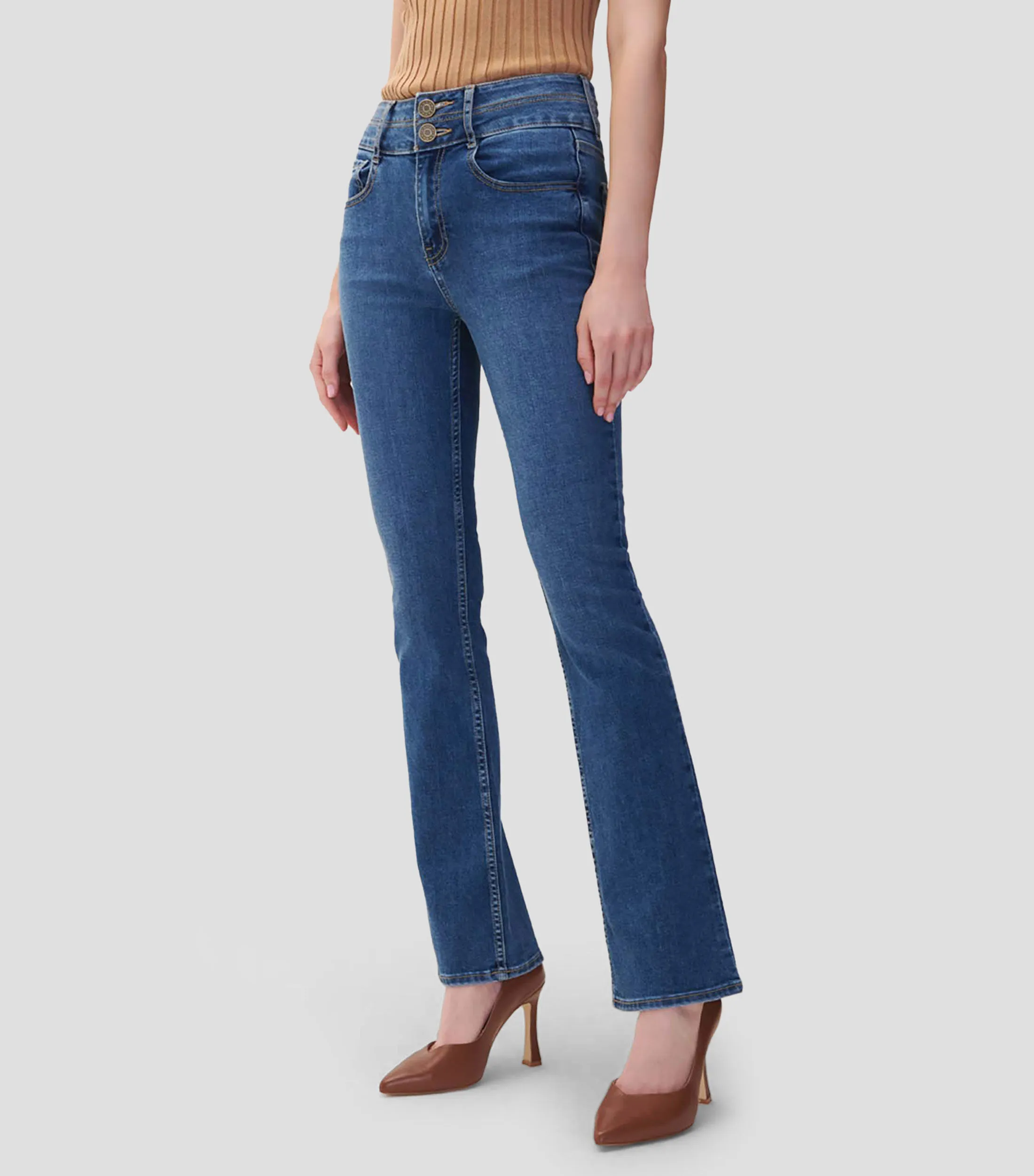 Julio Jeans Skinny Tiro Medio Pretina Con Pase Azul Oscuro Mujer