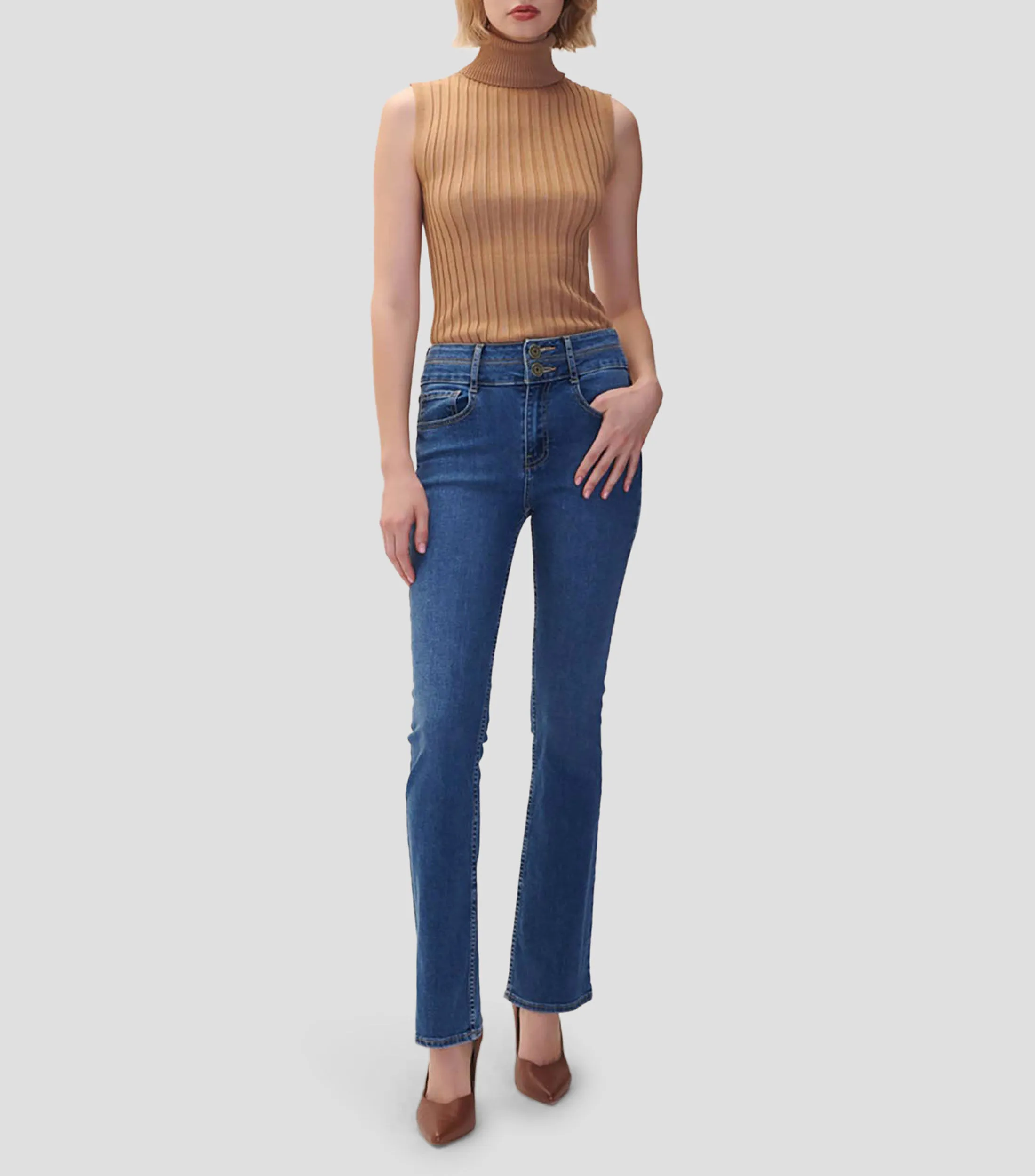 Julio Jeans Skinny Tiro Medio Pretina Con Pase Azul Oscuro Mujer