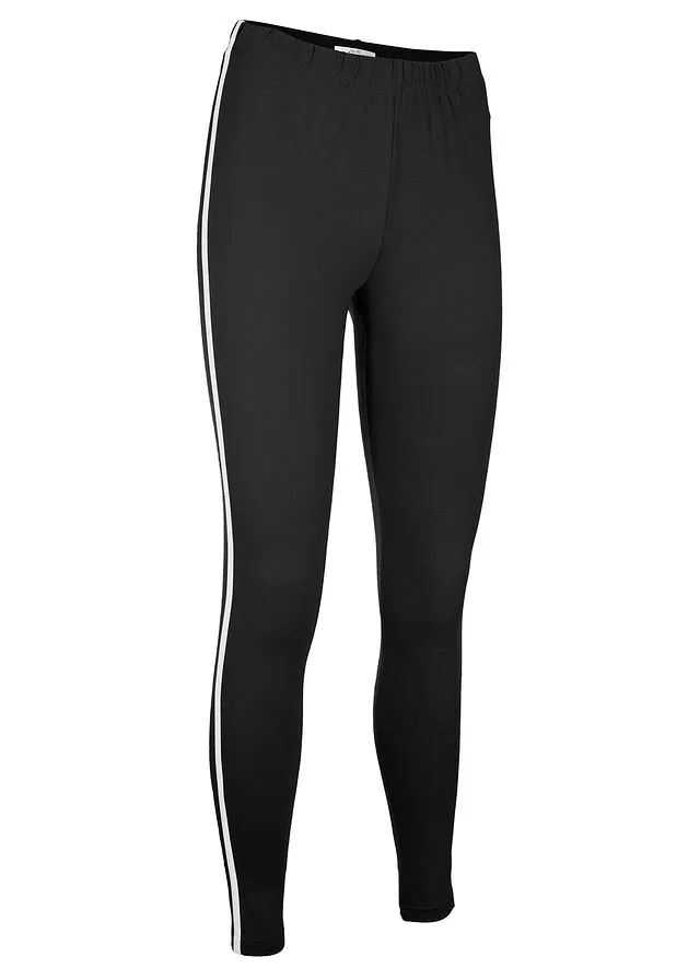 Leggings deportivos con rayas laterales en contraste, tobilleros Negro