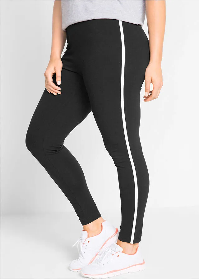 Leggings deportivos con rayas laterales en contraste, tobilleros Negro