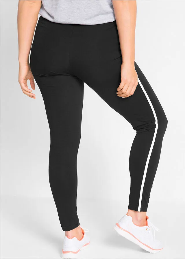 Leggings deportivos con rayas laterales en contraste, tobilleros Negro