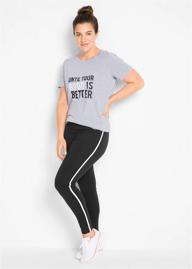 Leggings deportivos con rayas laterales en contraste, tobilleros Negro