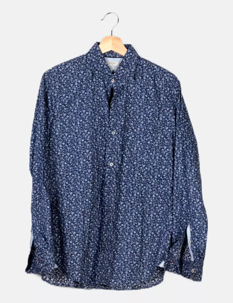 Mango Camisa azul marina estampado floral