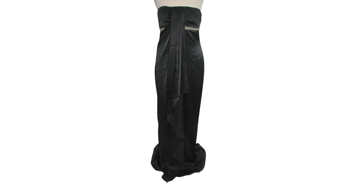 Marchesa Vestido de seda sin tirantes Negro Plata 