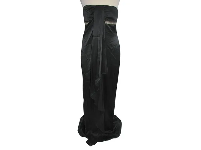 Marchesa Vestido de seda sin tirantes Negro Plata 
