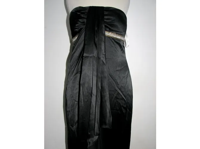 Marchesa Vestido de seda sin tirantes Negro Plata 