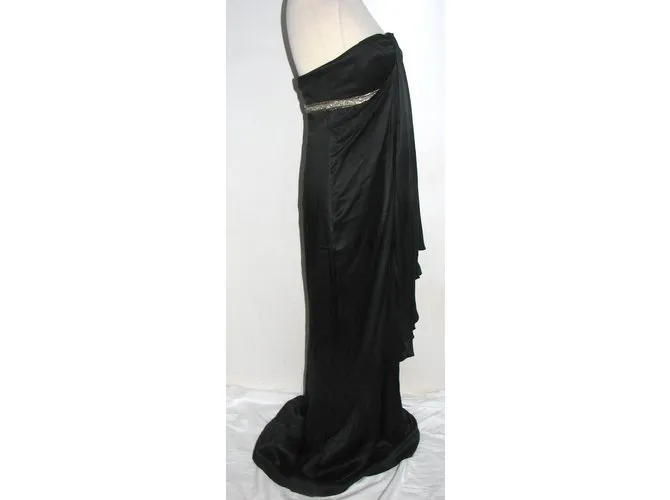 Marchesa Vestido de seda sin tirantes Negro Plata 