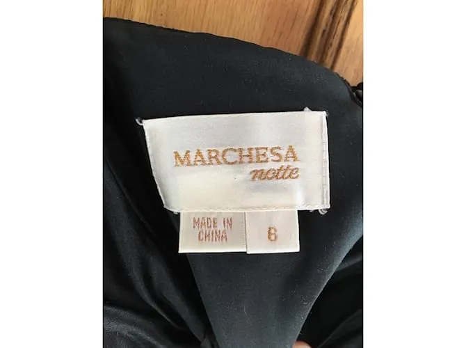 Marchesa Vestido de seda sin tirantes Negro Plata 