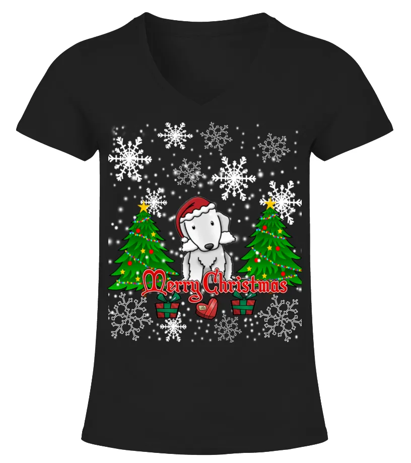 Merry Christmas Bedlington Terrier Camiseta cuello pico Mujer
