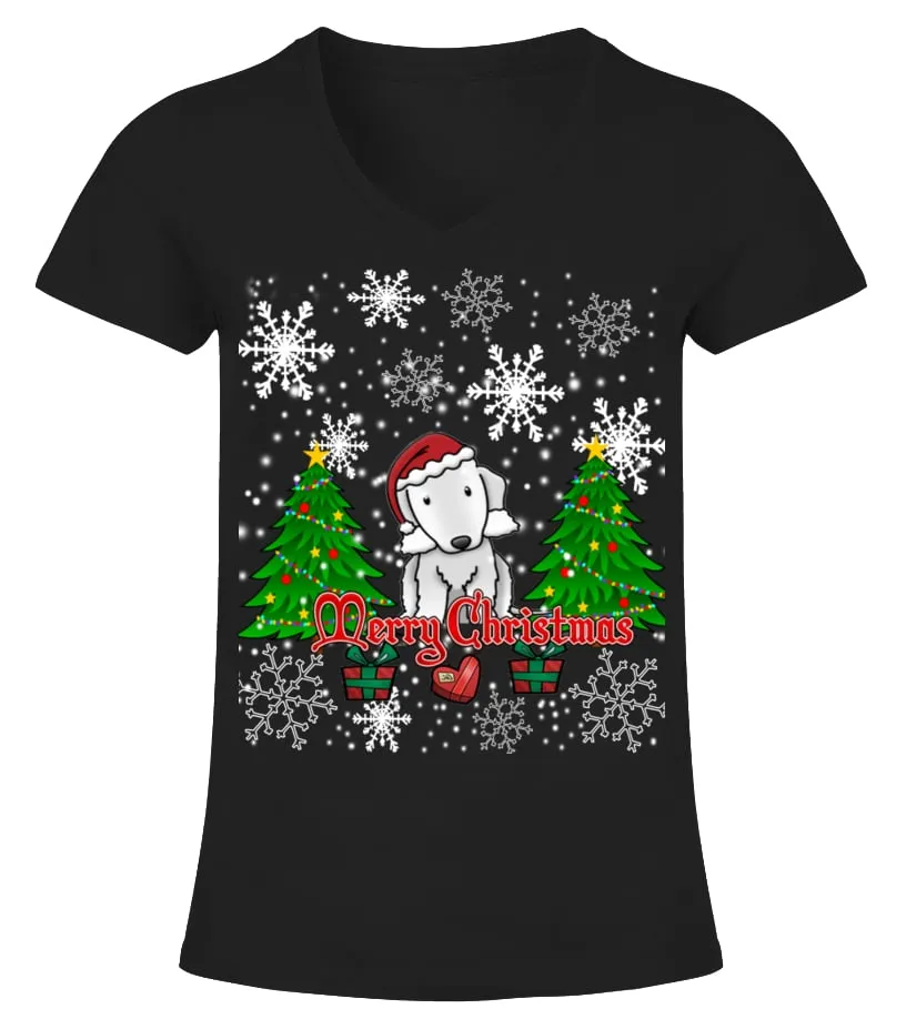 Merry Christmas Bedlington Terrier Camiseta cuello pico Mujer