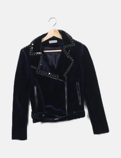 MIGUEL DE LUNA Biker azul terciopelo detalle tachuela