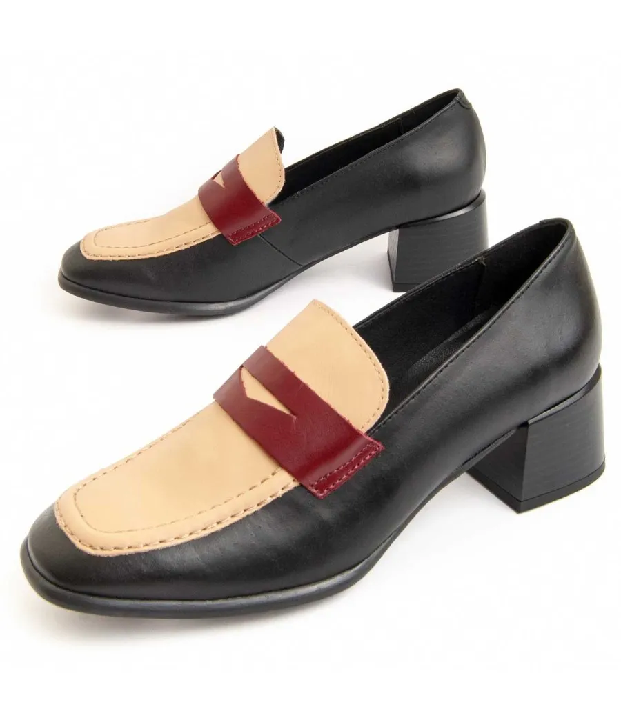 Mocasín De Piel Con Tacón Para Mujer.  Purapiel  Moccasiahc  95757