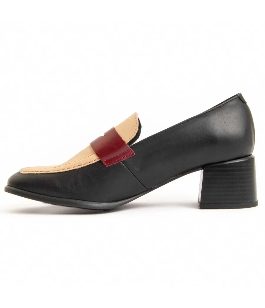 Mocasín De Piel Con Tacón Para Mujer.  Purapiel  Moccasiahc  95757