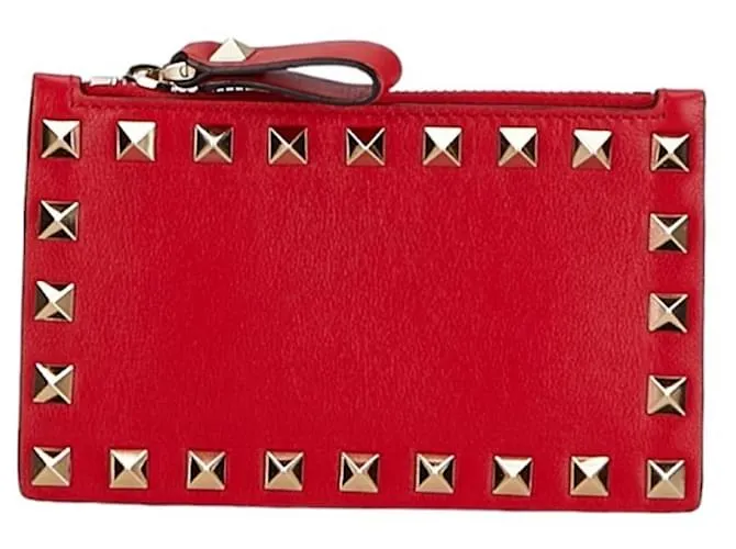 Monedero Valentino Rockstud en cuero rojo Roja 