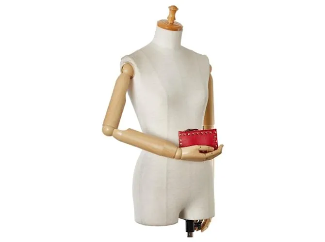 Monedero Valentino Rockstud en cuero rojo Roja 