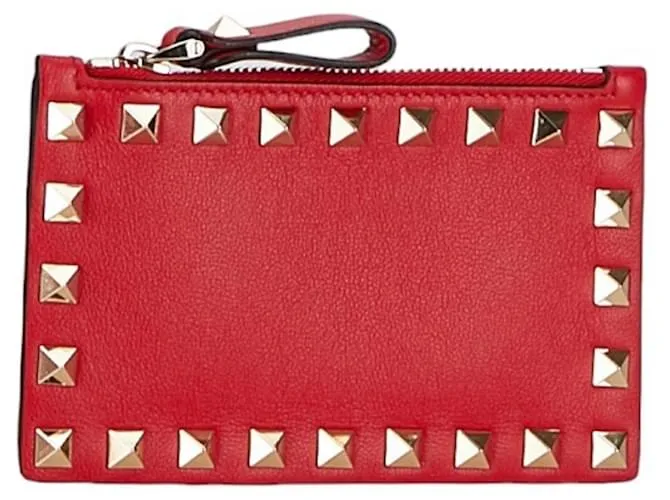 Monedero Valentino Rockstud en cuero rojo Roja 