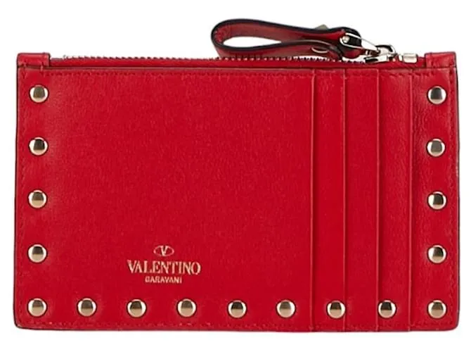 Monedero Valentino Rockstud en cuero rojo Roja 