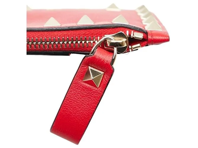 Monedero Valentino Rockstud en cuero rojo Roja 