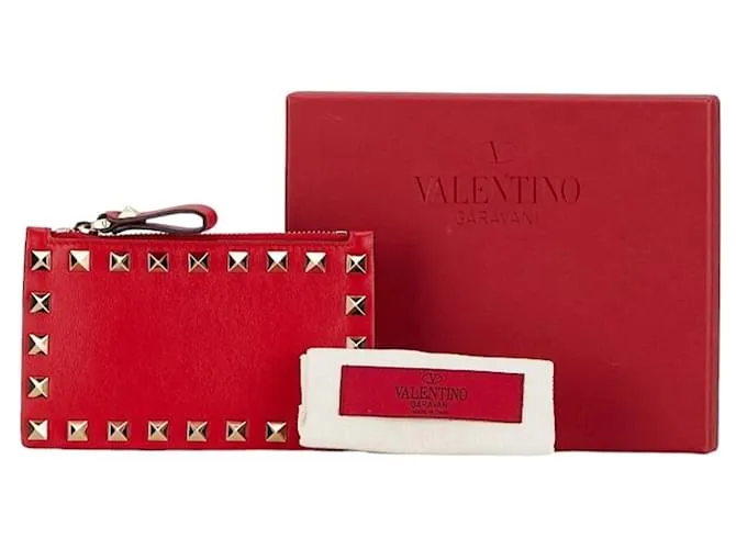 Monedero Valentino Rockstud en cuero rojo Roja 