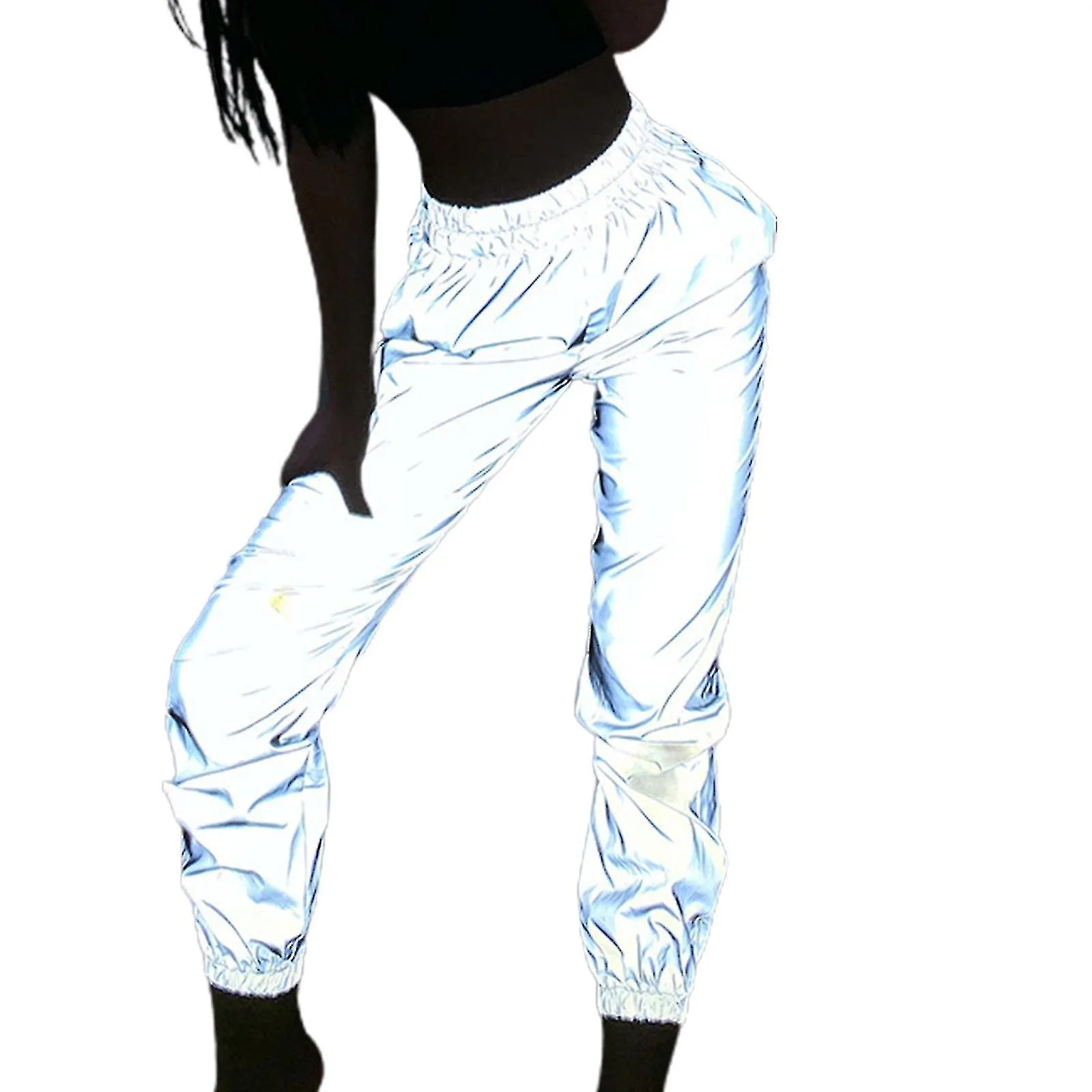 Mujeres Hombres Pantalones Jogger Reflectantes de alta visibilidad Pantalones de chándal rompevientos Elásticos de cintura alta 