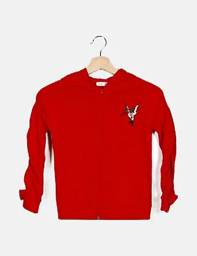 Name it Sudadera cremallera rojo estampado bordado con capucha