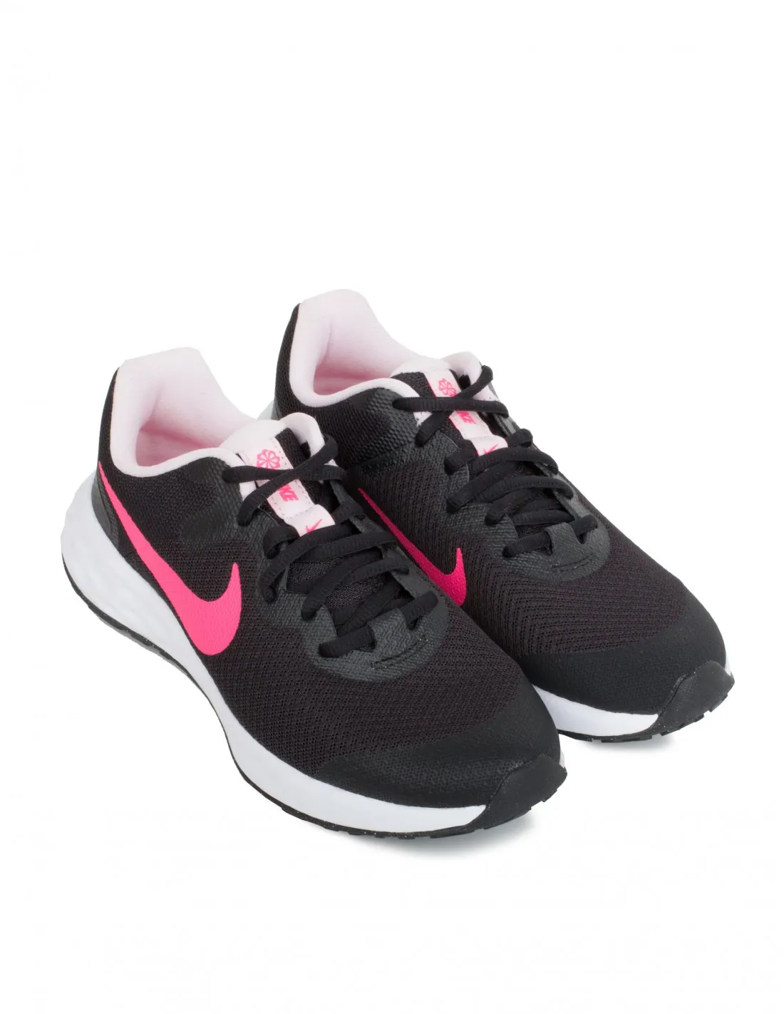 NIKE Revolution 6 Negras Logo Fucsia