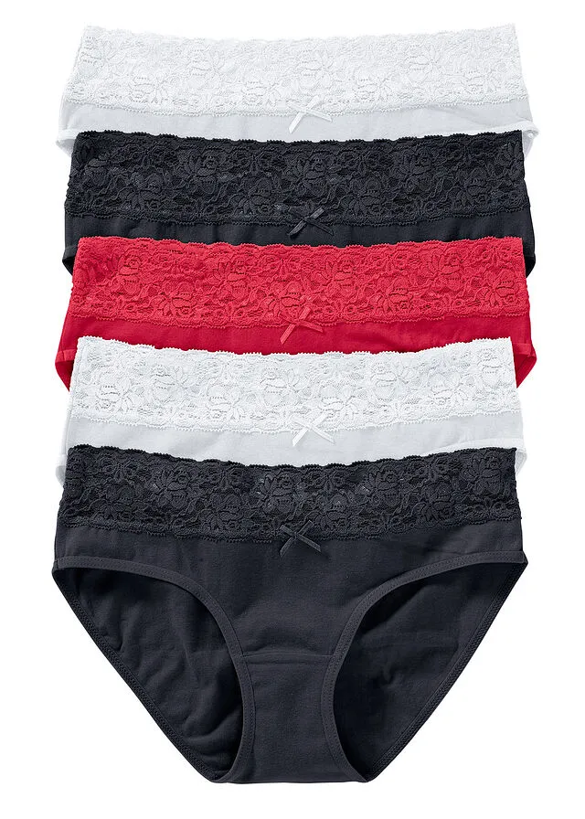 PACK DE 5 BRAGAS CON DETALLE DE ENCAJE NEGROBLANCOROJO