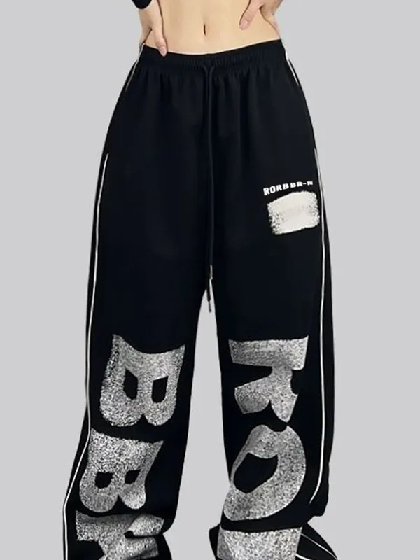 Pantalones deportivos con cordón y estampado de letras Hip Pop