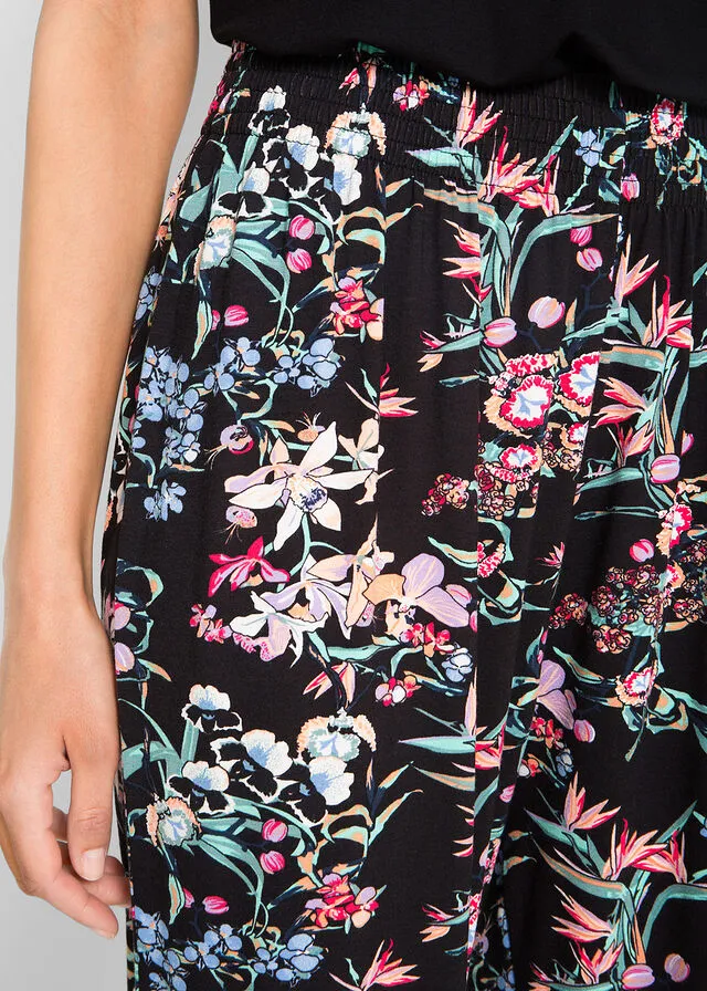 Pantalón bombacho de viscosa sostenible con cintura cómoda Negro con flores