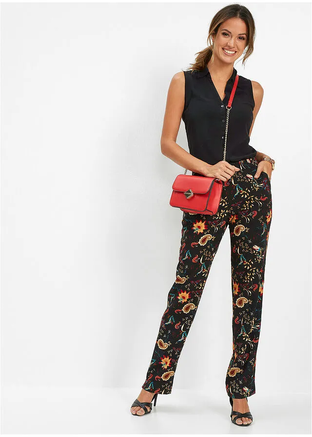 PANTALóN CON CINTURILLA ELáSTICA NEGROROJO CHILE ESTAMPADO