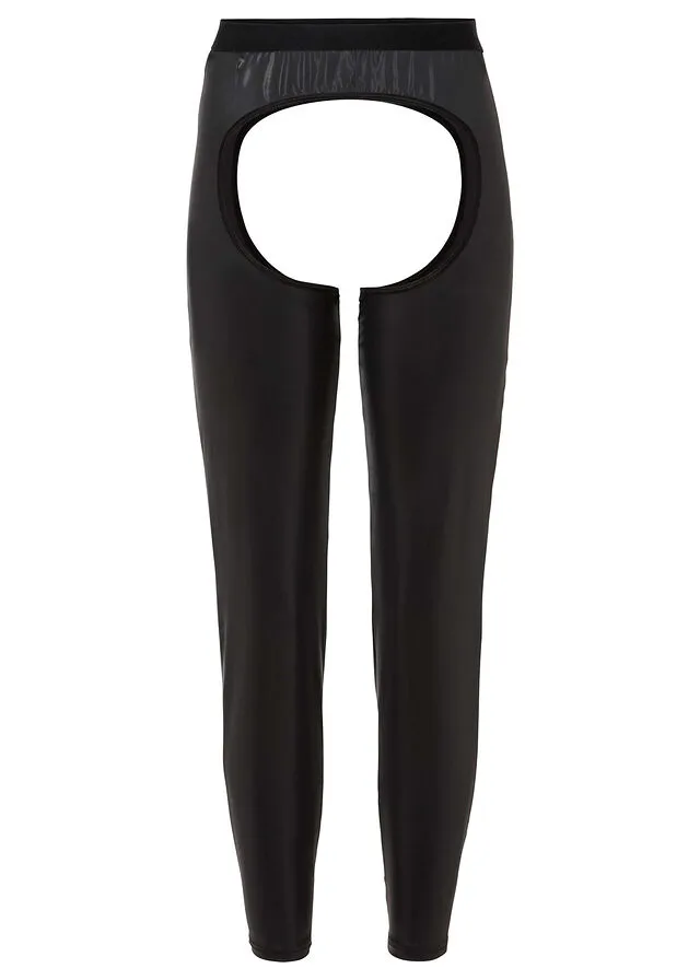 Pantalón con material brillante Negro