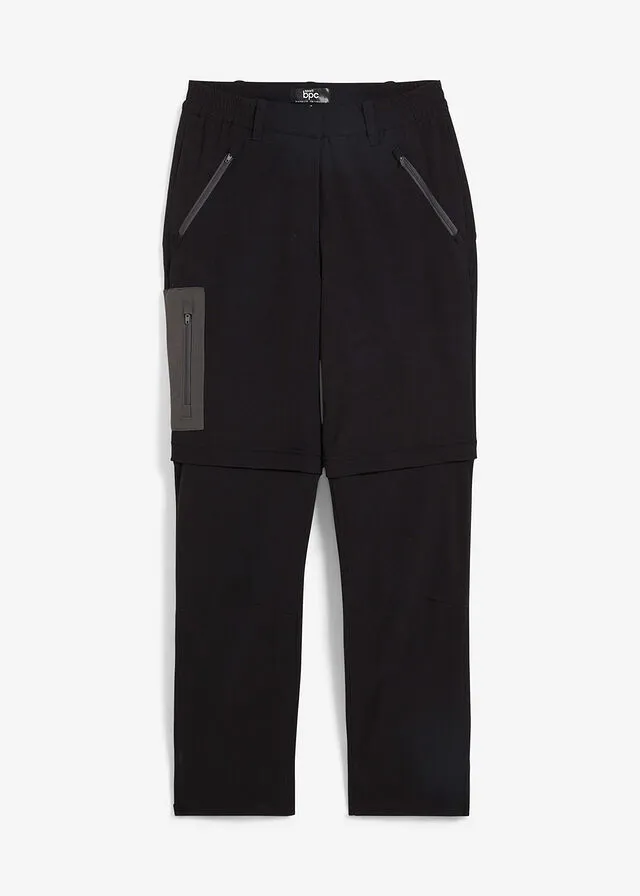 Pantalón funcional Softshell con pernera desmontable, corte recto, repelente al agua Negro