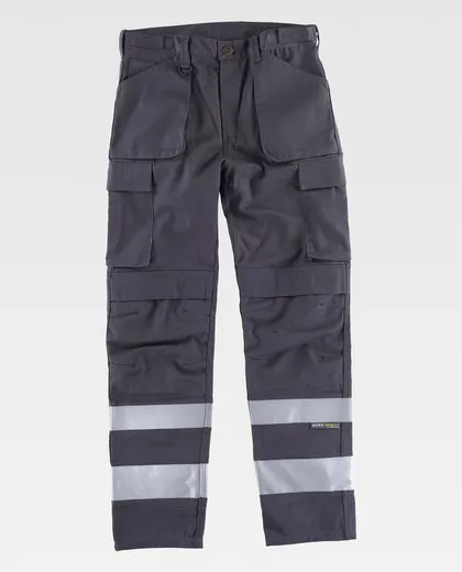 Pantalón multibolsillos con cintas reflectantes Gris