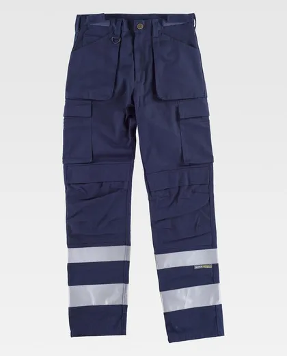 Pantalón multibolsillos con cintas reflectantes Marino