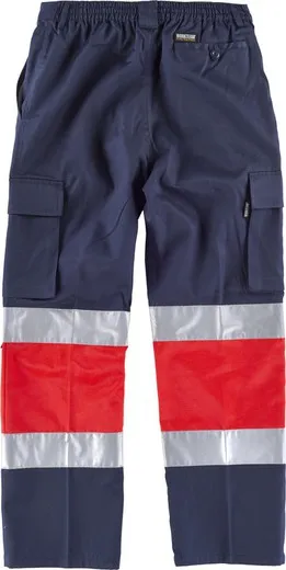 Pantalón multibolsillos con dos cintas de alta visibilidad Marino Rojo