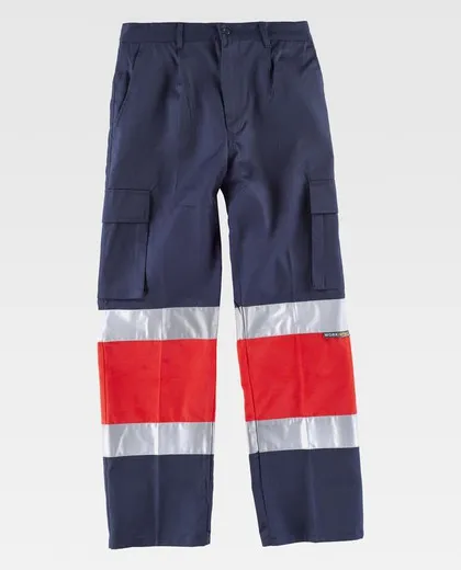 Pantalón multibolsillos con dos cintas de alta visibilidad Marino Rojo