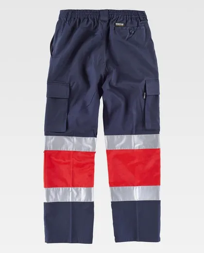 Pantalón multibolsillos con dos cintas de alta visibilidad Marino Rojo