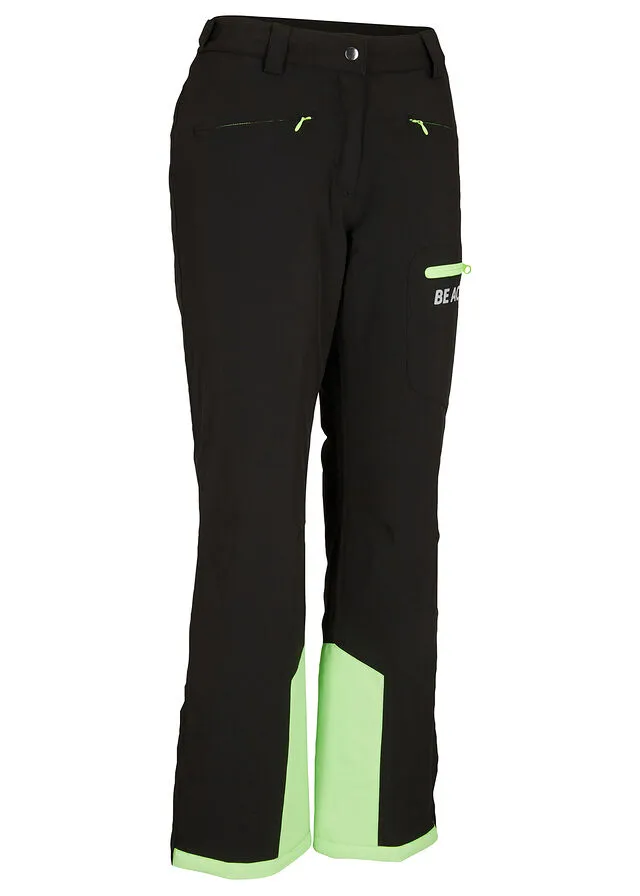 Pantalón térmico funcional de esquí con protector antinieve, material impermeable y corte recto Negro