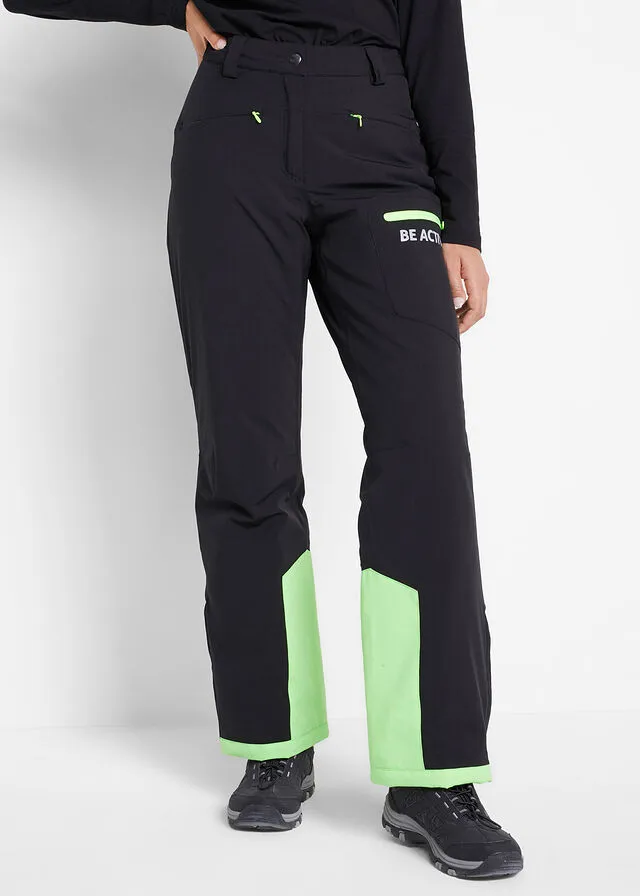 Pantalón térmico funcional de esquí con protector antinieve, material impermeable y corte recto Negro
