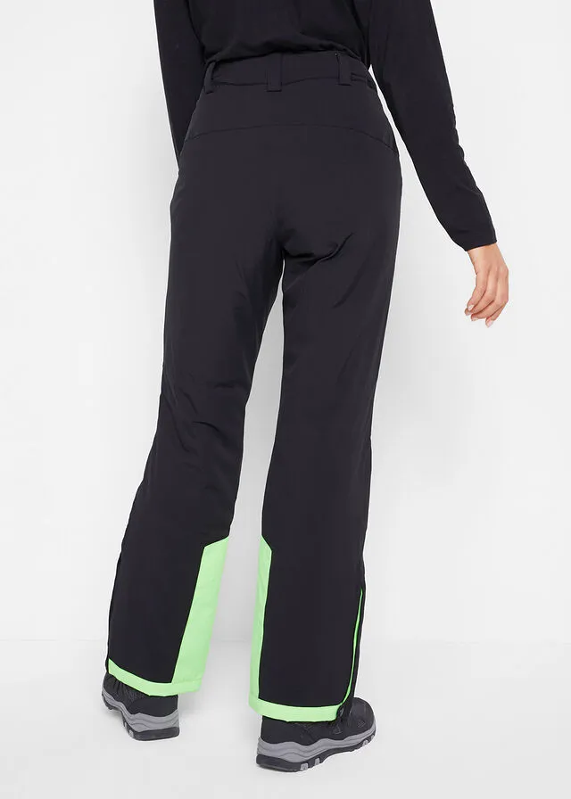 Pantalón térmico funcional de esquí con protector antinieve, material impermeable y corte recto Negro