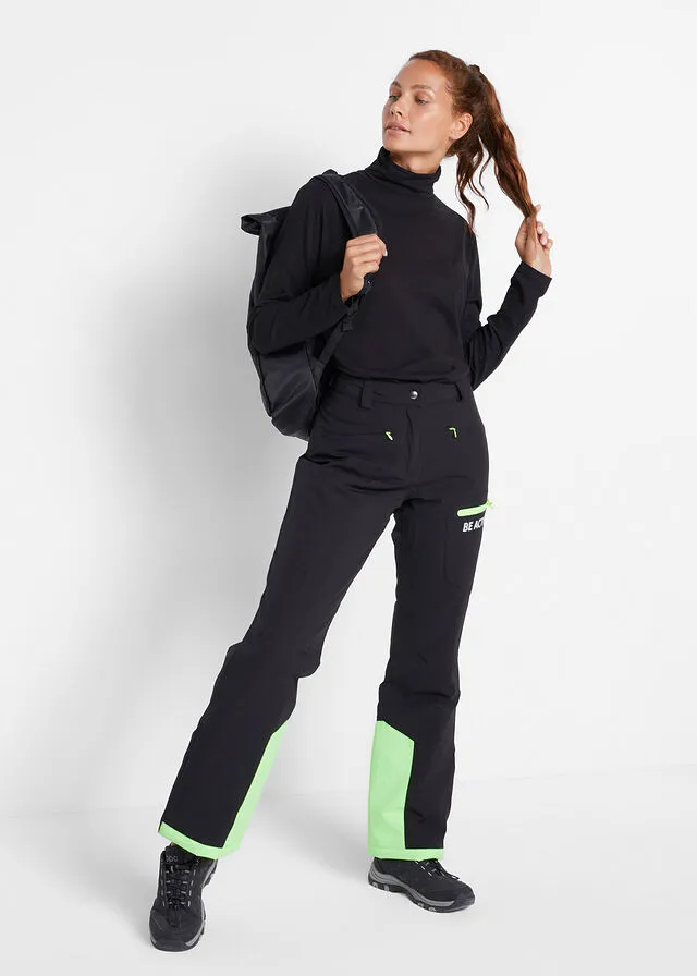 Pantalón térmico funcional de esquí con protector antinieve, material impermeable y corte recto Negro