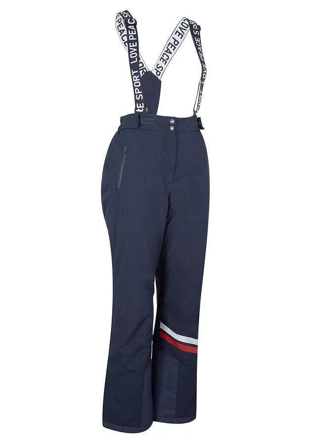 Pantalón térmico funcional de esquí con tirantes desmontables, material impermeable y corte recto Azul marino